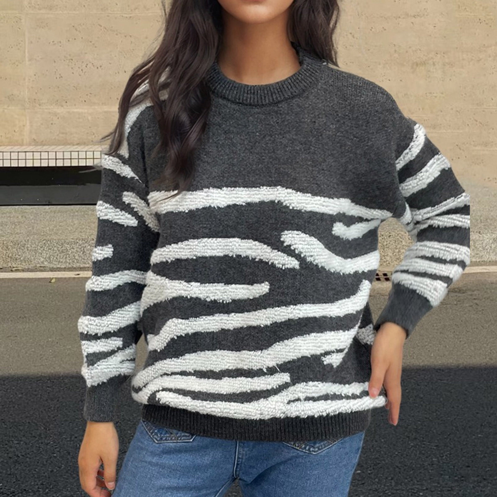 Gray twist v-neck sweater for women in autumn and winter main image 1