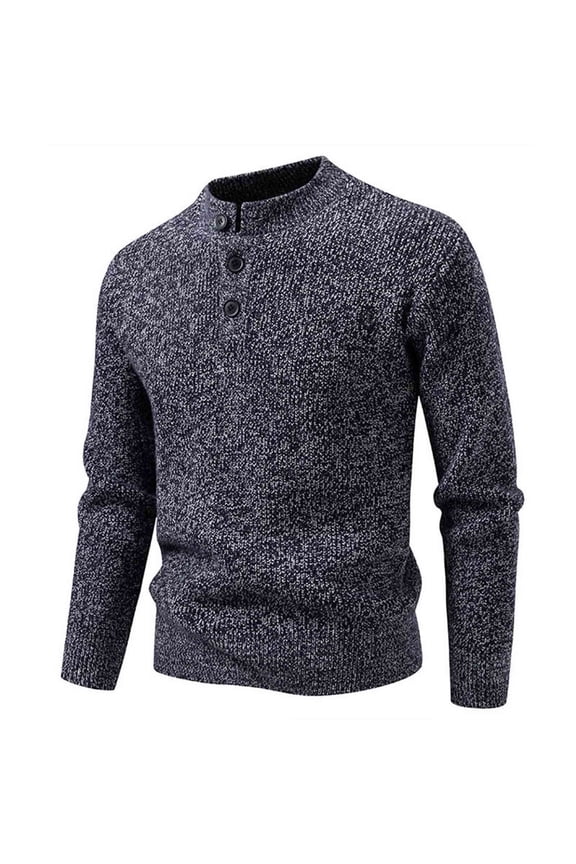 Gray Men Sweater Pullover Button Sweater Stretch Mens Henley Crew Neck Knit Shirt XXL