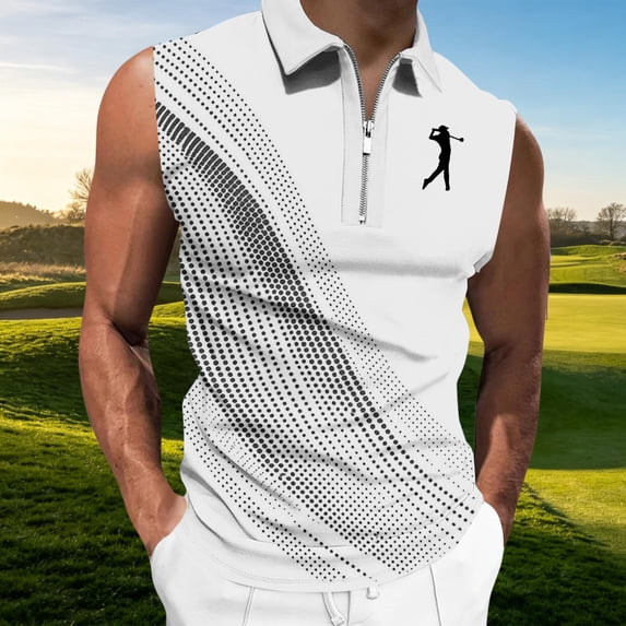 Dolkfu Gray Men Tops And Shirts Golf Mesh Sleeveless Collared Fashion Quarter Zip Patchwork Leisure Modern Turndown Collar Tank Top Gray,Xl