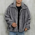 thumbnail image 1 of Dolkfu Gray Mens Jacket Lapel Collar Open Front Faux Fur Outerwear Long Sleeve Plush Snow Jacket Men's Coats Winter XL, 1 of 8