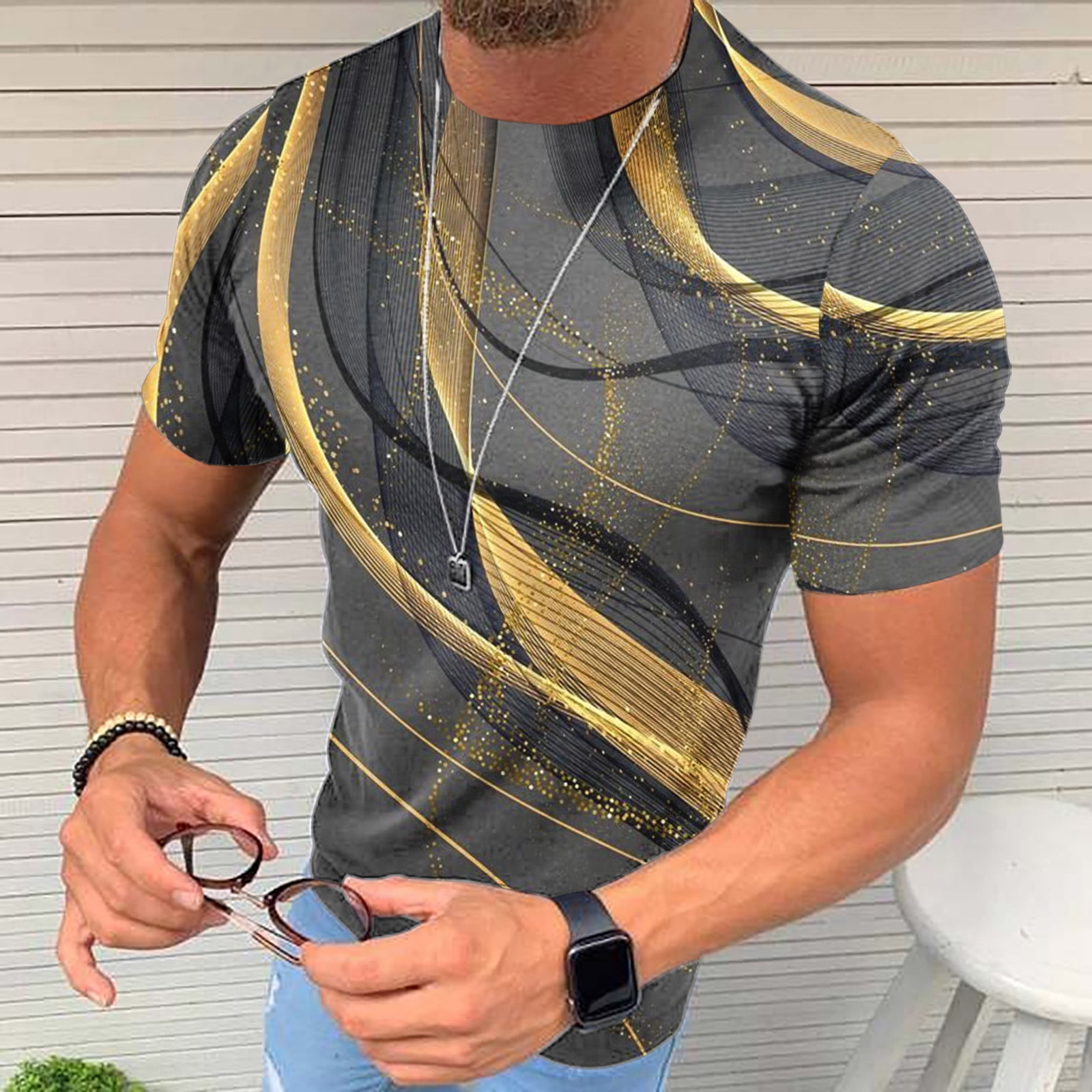 ToBeInStyle Men's Short Sleeve Crew Neck Athletic T-Shirt - 95% Polyester 5% Spandex, Multi-Pack Options