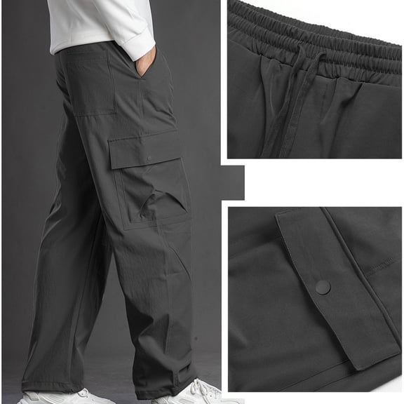 Dolkfu Gray Pants Men Drawstring Work Cargo Sweatpants Outdoor Elastic Waist Track Mens Trousers,XXXL