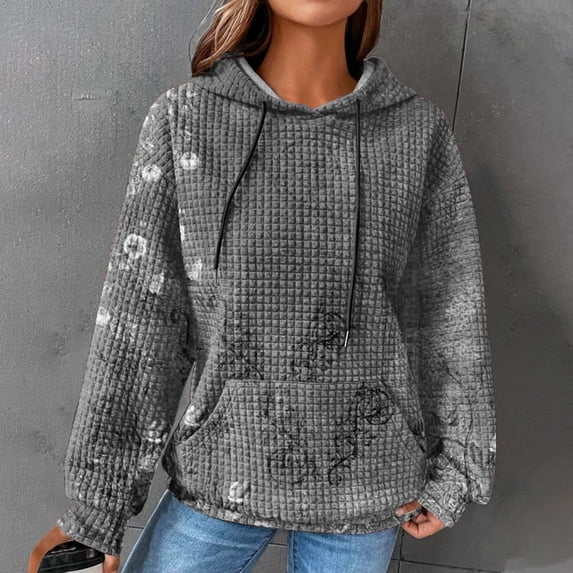 Dolkfu Gray Women'S Tops Pull-on Retro Vintage Long Sleeve Crew Neck Sweatshirts & Hoodies Vintage Finish Plaid Floral Tops Gray,Xl