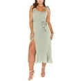 thumbnail image 1 of Dolkfu Green Dresses for Women Trendy Front High Split Square Neckline Sleeveless Long Fit & Flare Dresses Romance Solid Dresses Mint Green,Xl, 1 of 5