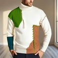 thumbnail image 1 of Dolkfu Green Mens Fall Sweaters Cable Knit Turtleneck Patchwork Pullover Sweater Color Block Casual Basic Shirts for Man 2XL, 1 of 7