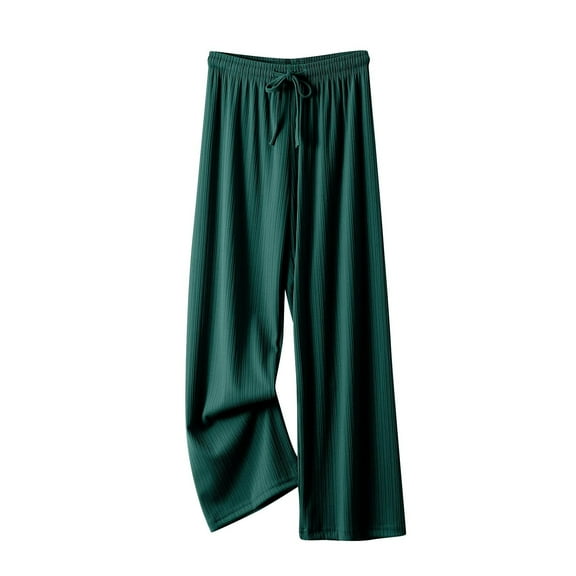 Dolkfu Green Womens Pants Workout Elastic Waist Wide Leg Sweatpants Loose Comfy Drawstring Loungewear Trousers Lady L