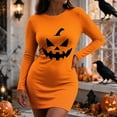 thumbnail image 1 of Dolkfu Halloween Dresses for Women Orange Long Sleeve Crew Neck Halloween Pumpkin Fall Winter Mini Dresses Refreshing Geometric Slim ,L, 1 of 6