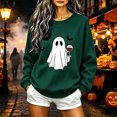 thumbnail image 1 of Alllist Halloween Womens Sweatshirt Crew Neck Long Sleeve Green Sweatshirt Bat Relaxed Fit Refined Ghost Tops Green,Xs, 1 of 4