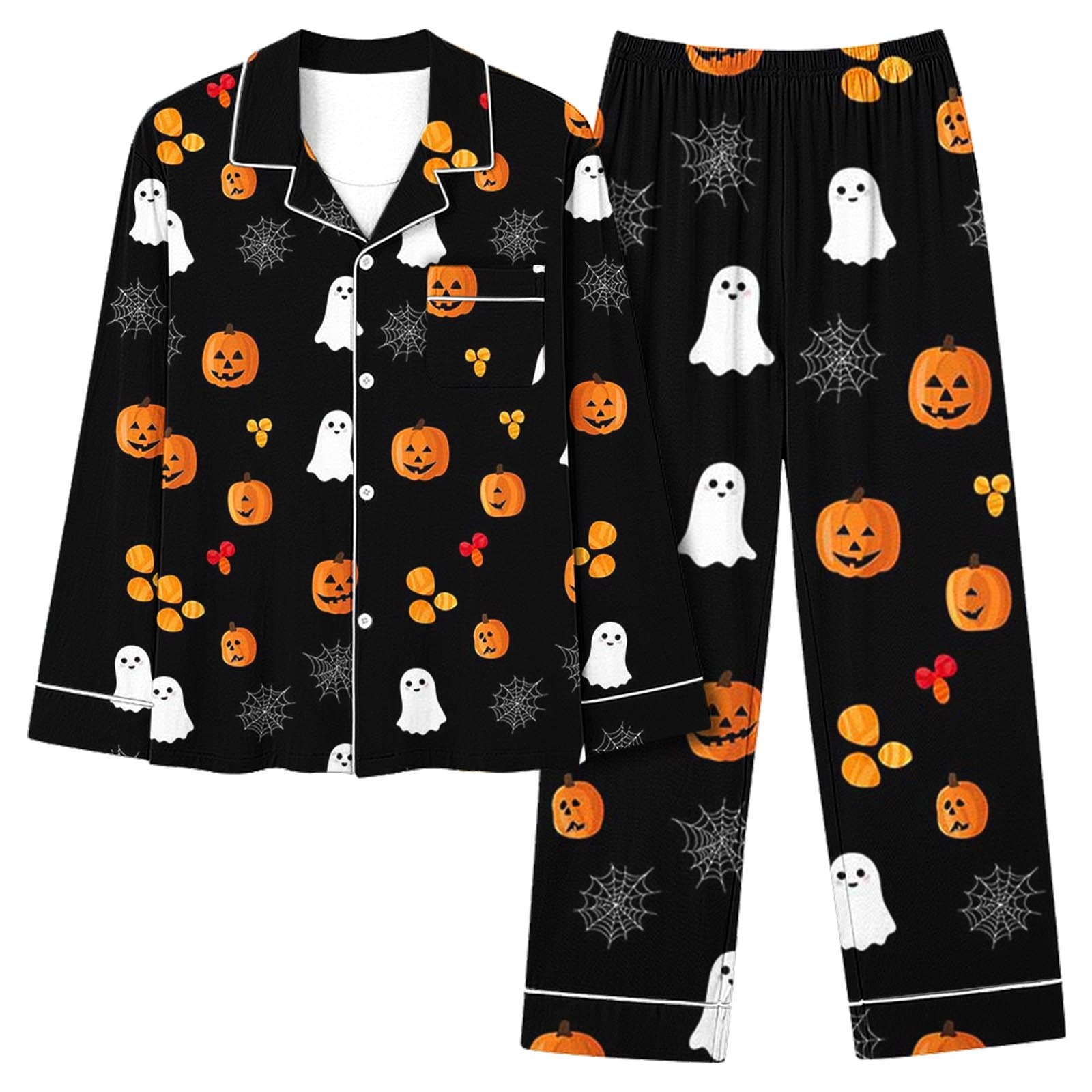 Pumpkin Printed Short Sleeve Top and Pants Lounge Set