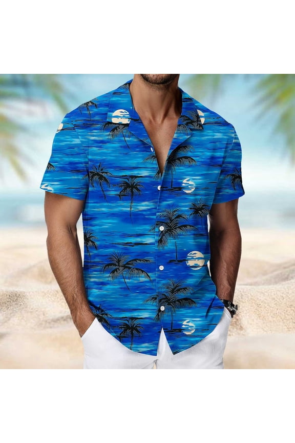 Hawaiian Style Graphic Tees Men Collared Short Sleeve Multicolor Vacation-Inspired Button-Up Shirts Mens Graphic T-Shirts