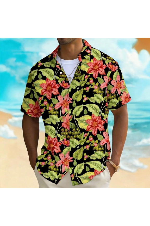 Hawaiian Style True Classic Tees Men Short Sleeve Collared Multicolor Vacation-Inspired Botanical Button-up Shirts Multicolor,M
