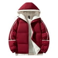 thumbnail image 1 of Dolkfu Heavyweight Mens Jackets Red Hooded Zip up Puffer Jacket Casual Thicken Outerwear Coats for Man S, 1 of 3
