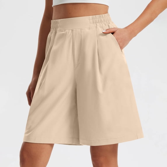 Dolkfu High Waist Womens Summer Shorts Wide Leg Burmuda Shorts Elastic Beige Baggy Women's Shorts L