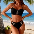 thumbnail image 1 of Dolkfu High Waisted Women Swimsuit Two Piece Sexy Bikini Sets Push Up Halter Metallic Chain Bathing Suits Women L, 1 of 7