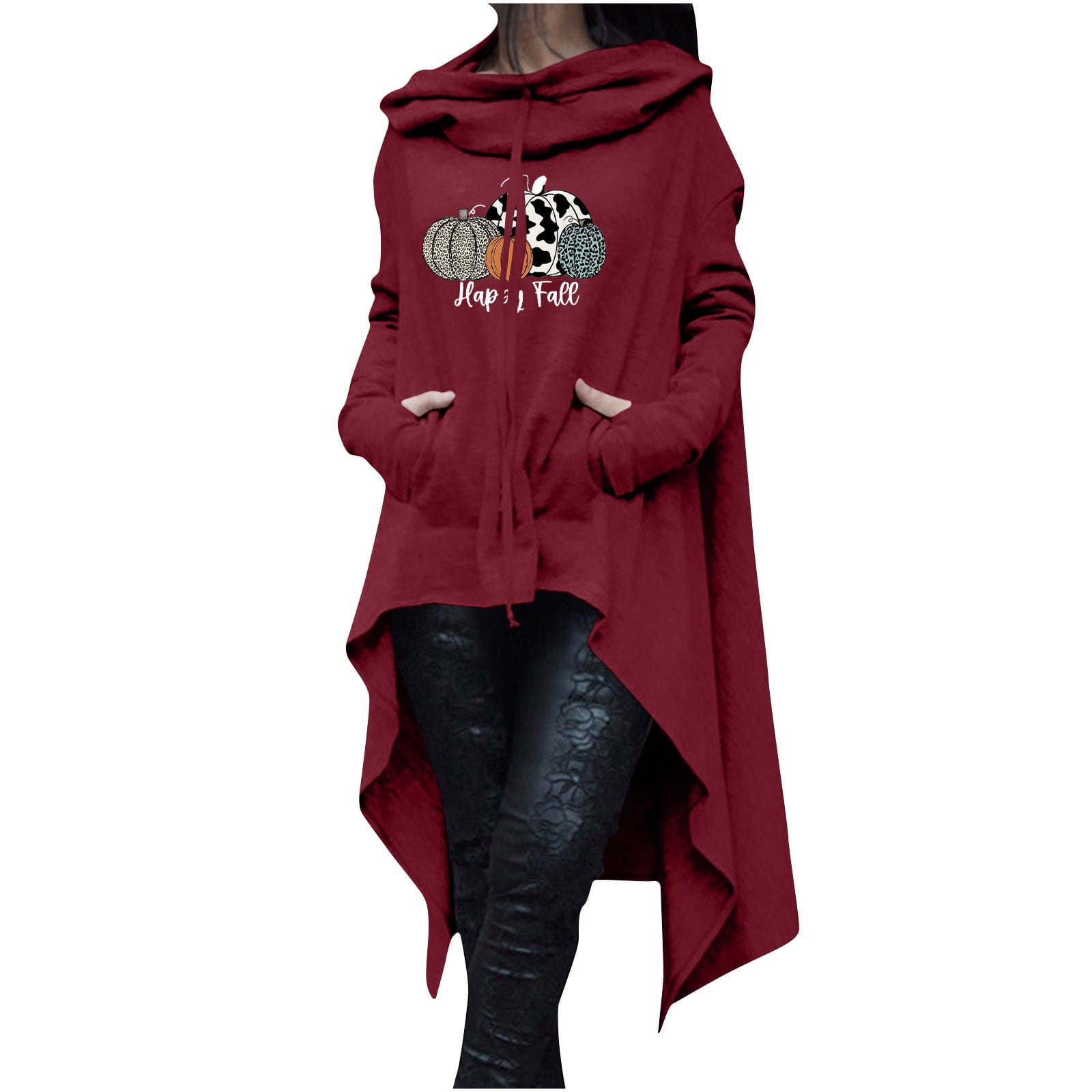 Dolkfu Hocus Pocus Hooded High Low Sweatshirt for Women Loose Long Sleeve Pumpkin Print Hoodie Halloween Costumes for Adults Walmart