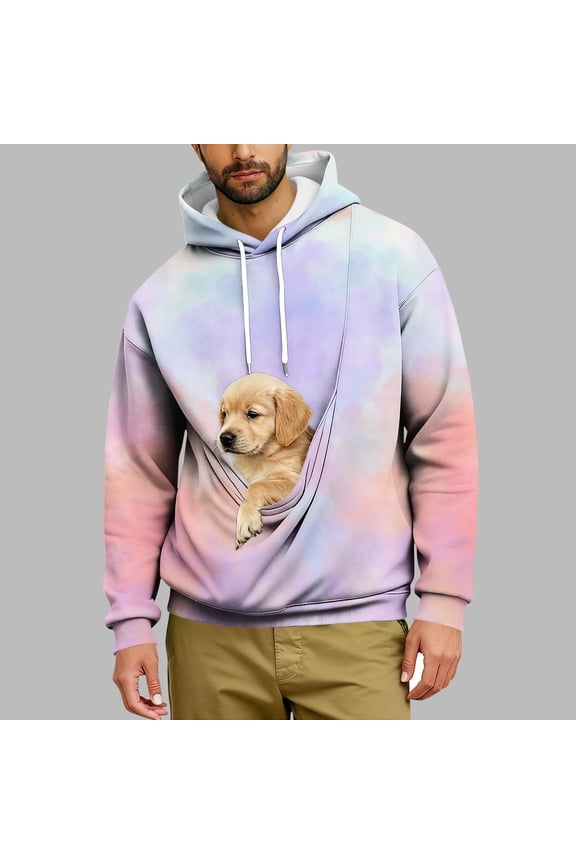 Hoodies Men Fleece Pullover Cat Dog Carrier Sweatshirts Pullover Pet Pouch Hooded Shirts for Men M