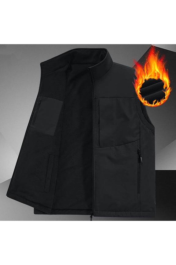 Jackets for Man Fleece Lined Full Zip Black Vest Sleeveless Thermal Puffer Jackets Coats for Men 2XL
