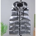 thumbnail image 1 of Dolkfu Jackets for Men Silver Hooded Sleeveless Puffer Jacket Full Zip Padded Puffer Vest Men's Coats Winter 5XL, 1 of 3
