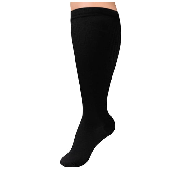 Dolkfu Knee-High Men Socks Size 10-13 Open Toe Black Compression Socks Nylon Men High Support Nursing Socks XXL