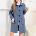 thumbnail image 1 of Dolkfu Lapel Collar Womens Jacket Blue Single Breasted Wool Trench Coat Button Down Mid-Length Peacoat Coat for Women L, 1 of 7