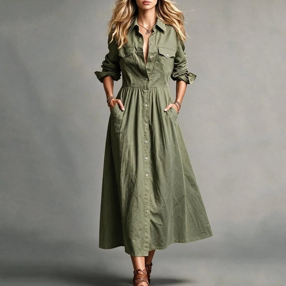Dolkfu Long Army Green Wedding Dresses for Guest Plus Size Long Sleeve ...