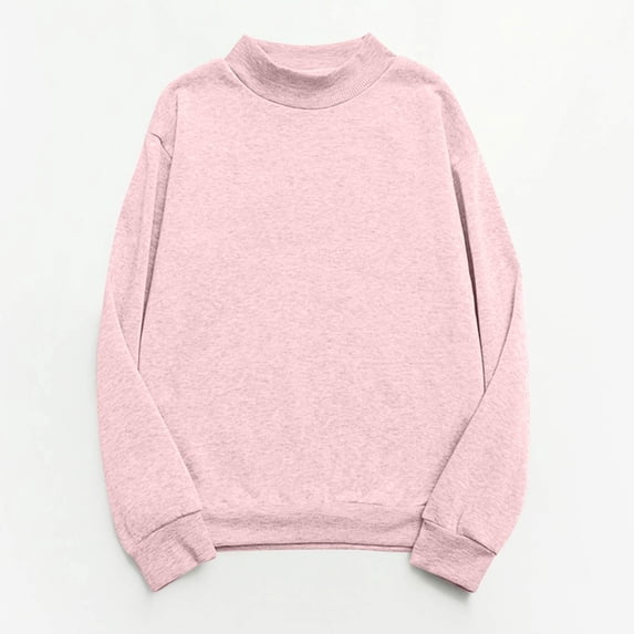 Dolkfu Long Sleeve Going Out Tops Pink Pull-on Refreshing Mock Neck Sweatshirts & Hoodies Modern Casual Solid Tops Pink,Xl