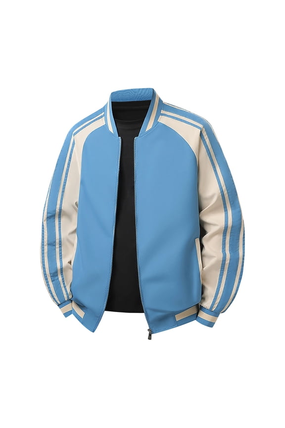 Long Sleeve Men'S Coats, Jackets & Vests Refreshing Blue Full Zip Zip Mock Neck Bomber Athletic Modern Casual Patchwork Jackets Sky Blue,Xxl