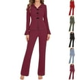 thumbnail image 1 of Dolkfu Long Sleeve Pjs Sets for Woman Button Down Bow Pant Sets Puff Comfy Ribbed Sleep Sets for Women L, 1 of 2