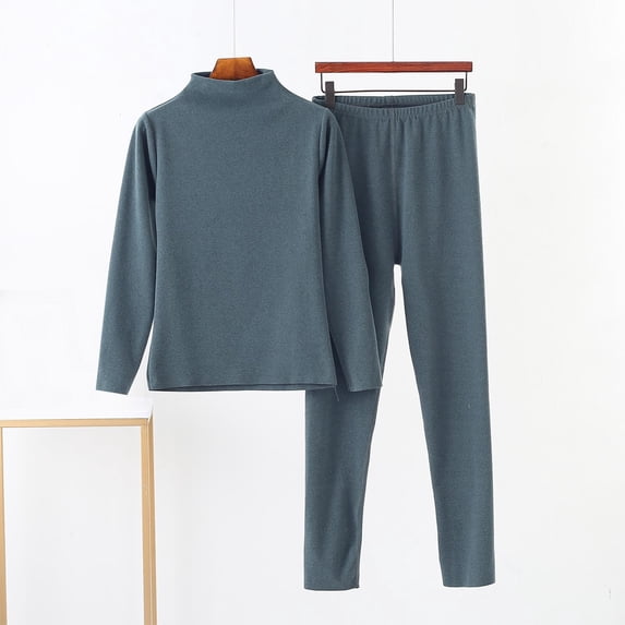 Dolkfu Long Sleeve Pjs Sets for Women 2 Piece Pants Sets Thermal Mock Neck Women's Sleepwear L