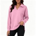 thumbnail image 1 of Dolkfu Long Sleeve Tops for Women Trendy Retro Pink V-Neck Sweatshirt Modern Relaxed Fit Solid Romance Sweatshirts & Hoodies Pink,XXL, 1 of 7