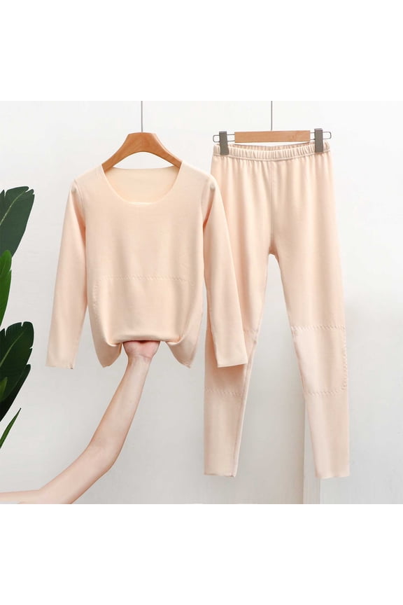 Long Sleeve Womens Pajama Set Soft Shirt Pants Pj Set Crew Neck Thermal 2 Pc Lounge Set Women XXL