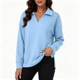 thumbnail image 1 of Dolkfu Long Sleeve womens sweatshirt Retro Blue V-Neck Sweatshirt Solid Romance Relaxed Fit Modern Sweatshirts & Hoodies Light Blue,S, 1 of 7