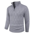 thumbnail image 1 of Dolkfu Men Fall Sweaters Mock Neck Quarter Zip Gray Slim Fit Sweater Stand Collar Men's Pullover Stretch Knitwear L, 1 of 9