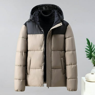 Dolkfu Men Jackets Clearance Sale Zip Up Hooded Color Block Padded Heavyweight Puffer Jackets Men's Winter Coats L