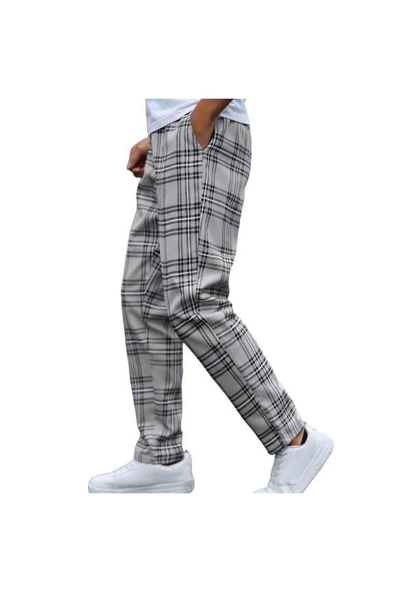 Men Pants Plaid Business Slim Fit Dress Pants Zipper Wedding formal Trouser Mens XL