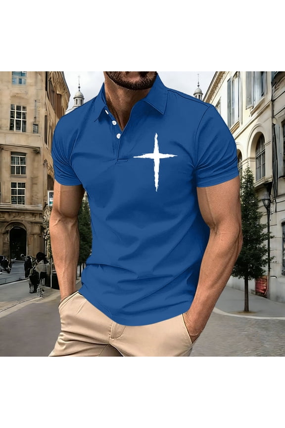 Men Shirts Polos Business Shirt Fishing Short Sleeve Graphic Blue Men's Summer Tees S