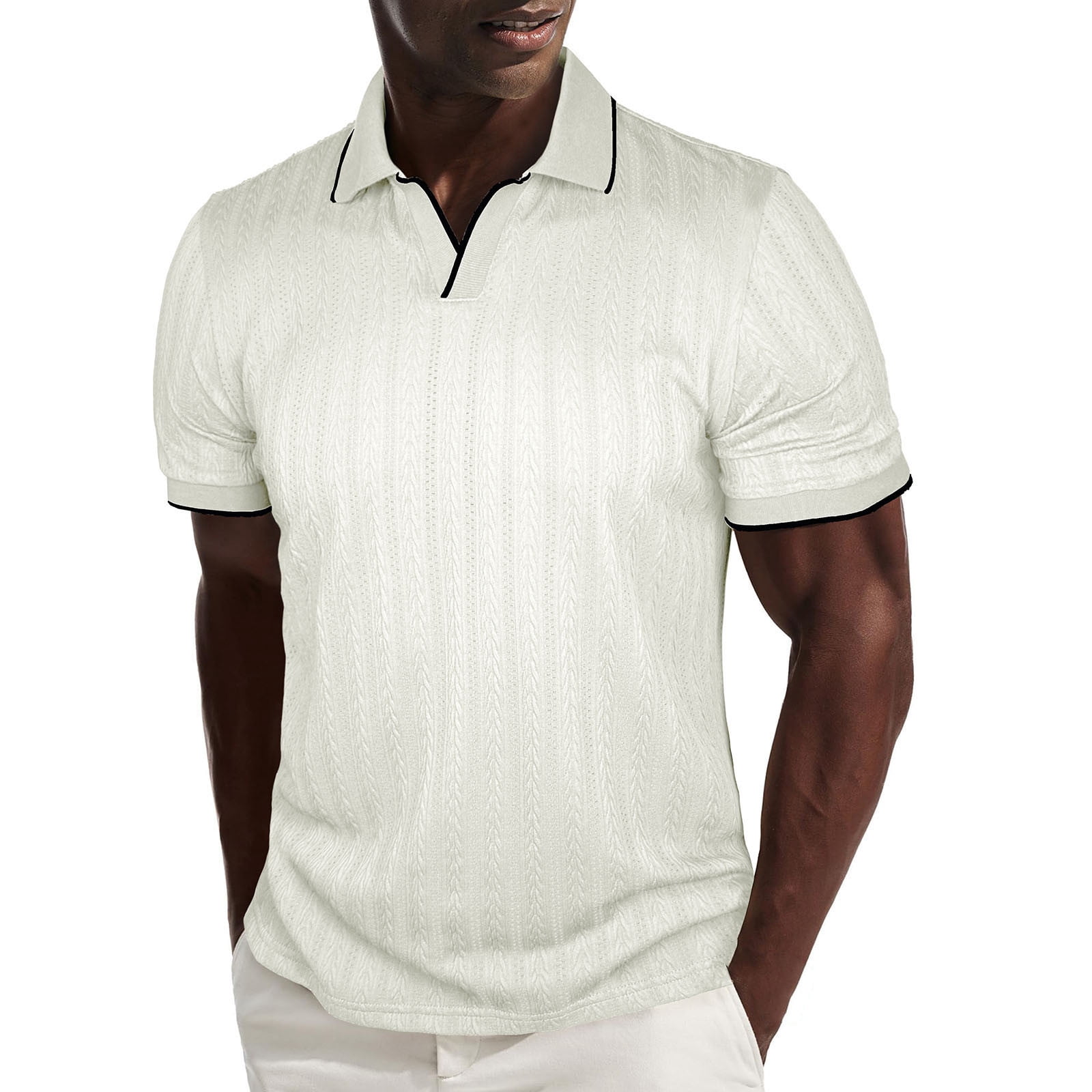 Dolkfu Men Shirts Polos Golf Tee Shirt Ribbed White Short Sleeve ...