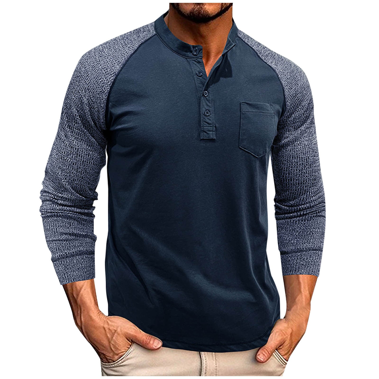 Dolkfu Men Shirts Raglan Henley Long Sleeve Color Block Button up ...