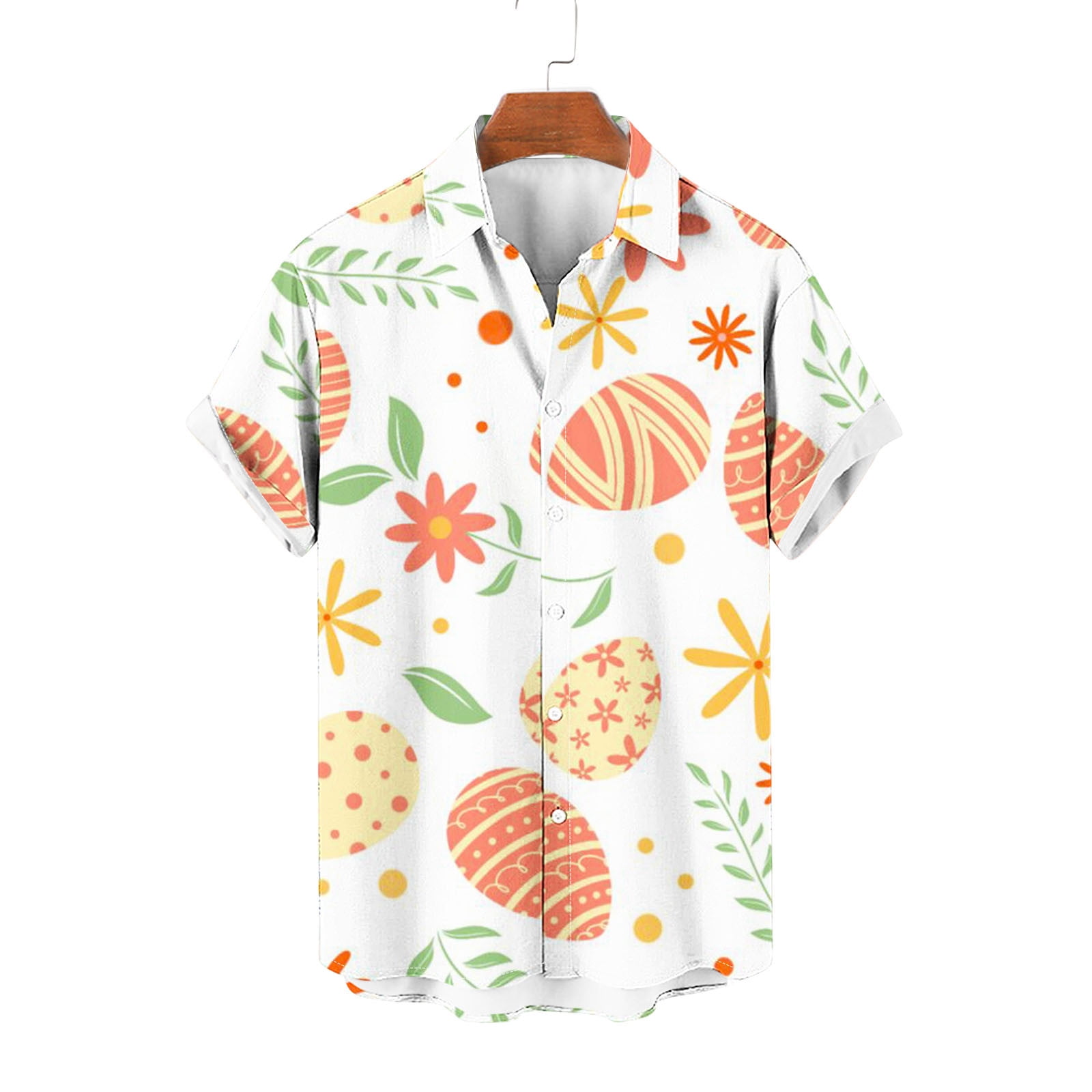 Dolkfu Men Shirts under 10 Short Sleeve Easter Egg Print Buttonup