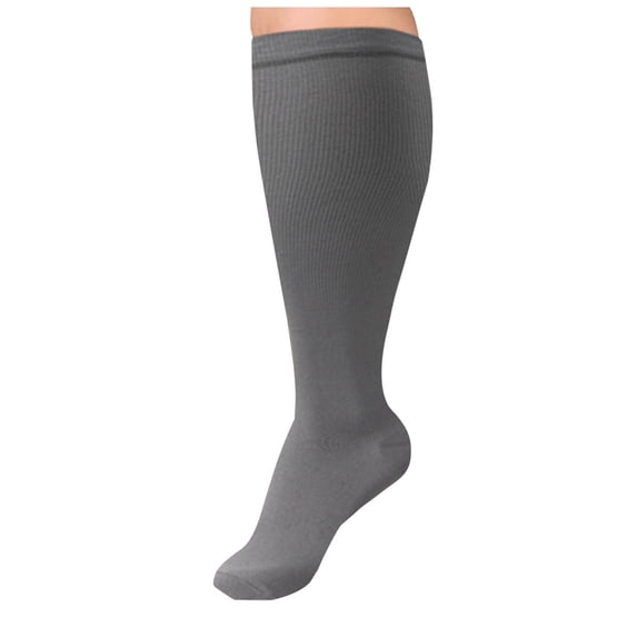 Dolkfu Men Socks Knee-High Open Toe Gray Compression Socks Men's High Support Nylon Nursing Socks 3XL