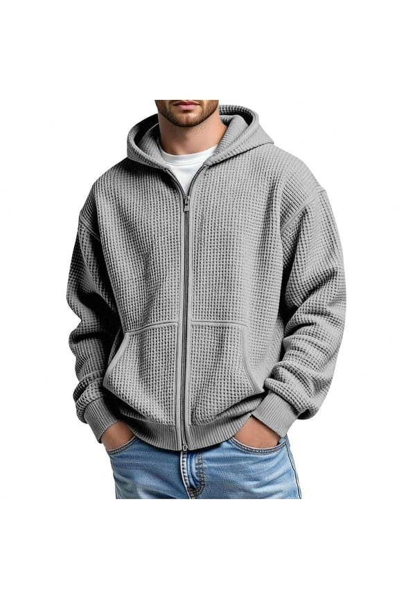 Men's Hoodies Waffle Zip Up Sweatshirts Long Sleeve Hooded Plus Size Mens Big and Tall Shirts 4X