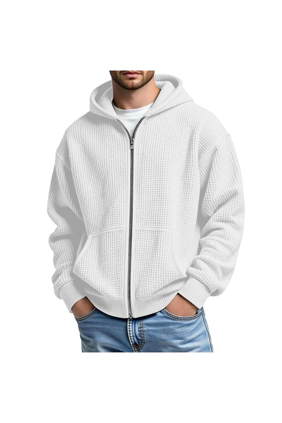 Men's Hoodies Zip Up Waffle Sweatshirts Long Sleeve Plus Size Hooded Mens Shirts Casual Stylish 3X