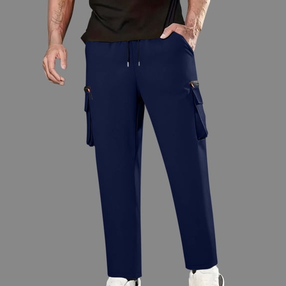 Dolkfu Men's Pants Work Drawstring Zipper Pocket Cargo Pants Straight Leg Outdoors Relaxed Fit Trouser for Men XL