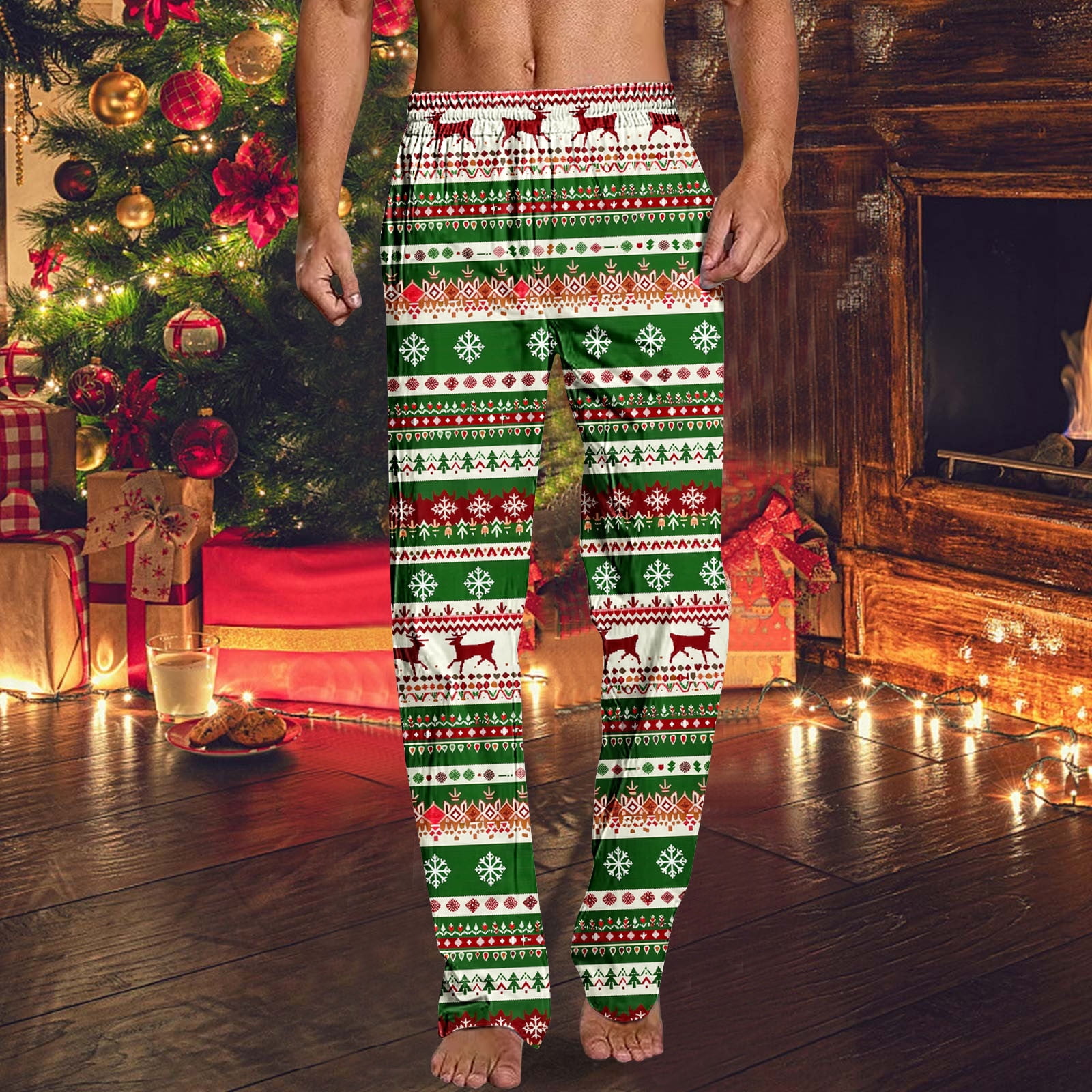 Dolkfu Men's Pants under 15 Christmas Elastic Waist Straight Leg Comfy