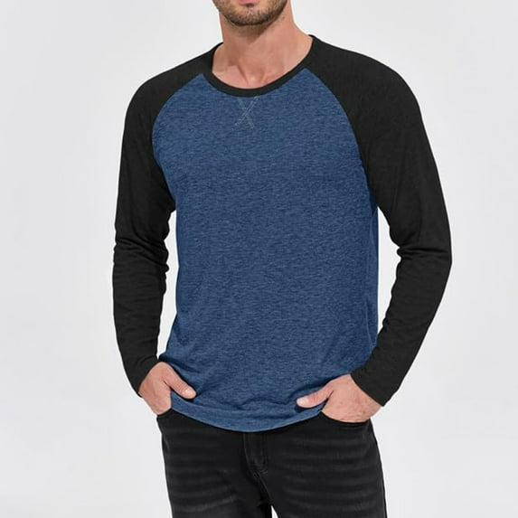 Dolkfu Men's Shirts Casual Athletic Crew Neck T-Shirt Running Color Block Long Sleeve Mens Tees L