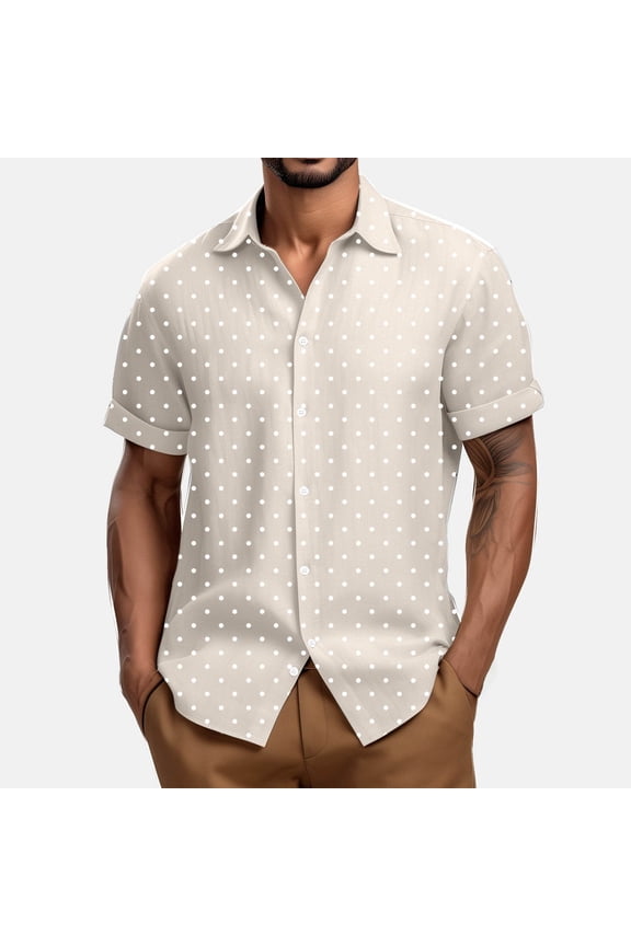 Men's Shirts Short Sleeve Beach Polka Dot Cuba Comfy Performance Button Down Shirt Men's Summer Tops XXXL