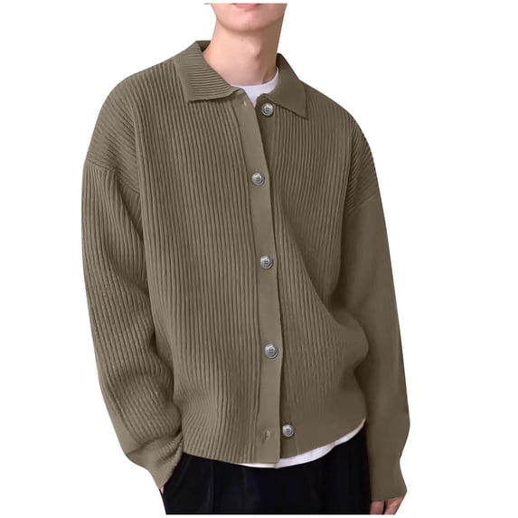 Dolkfu Men's Sweater Classic Fit Yellow Button Down Cardigan Sweaters Ribbed Lapel Collar Men's Knitwear M