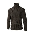 thumbnail image 1 of Dolkfu Men's Sweaters Turtleneck Brown Cable Knit Sweater Slim Fit Knitted Pullover for Men L, 1 of 8