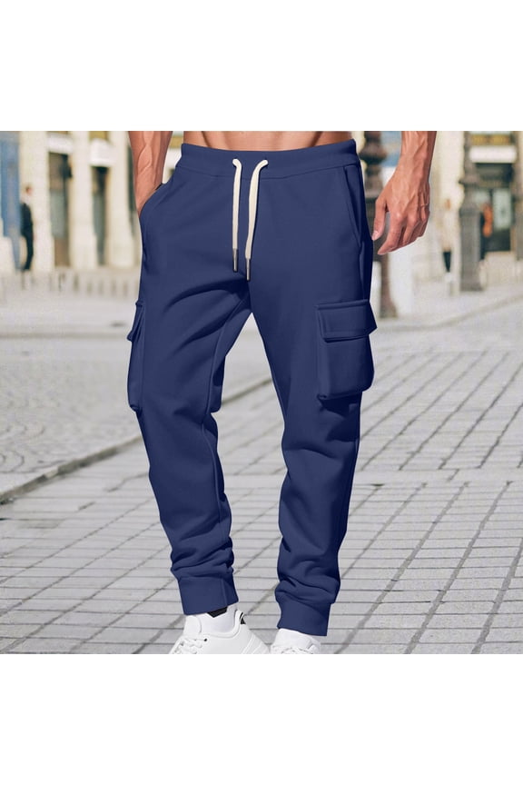 Mens Big and Tall Pants Fleece Linen Joggers Solid Cargo Pants Fall Trouser Men,S