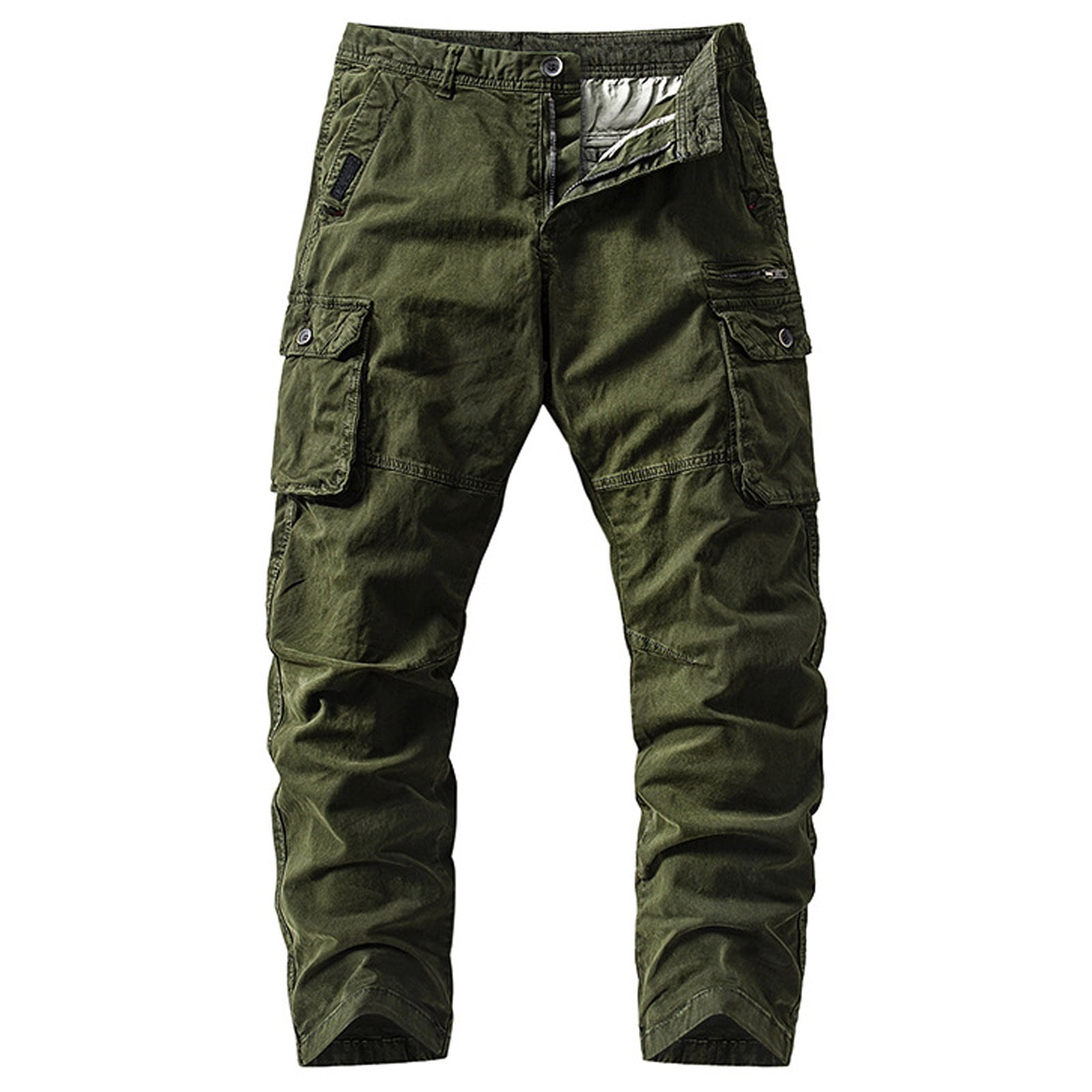 Dolkfu Mens Big and Tall Pants Zipper Cargo Green Multi Pocket Workwear ...